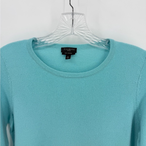 Talbots Pure Cashmere Crewneck Sweater Aqua Size Petite S - Picture 3 of 8